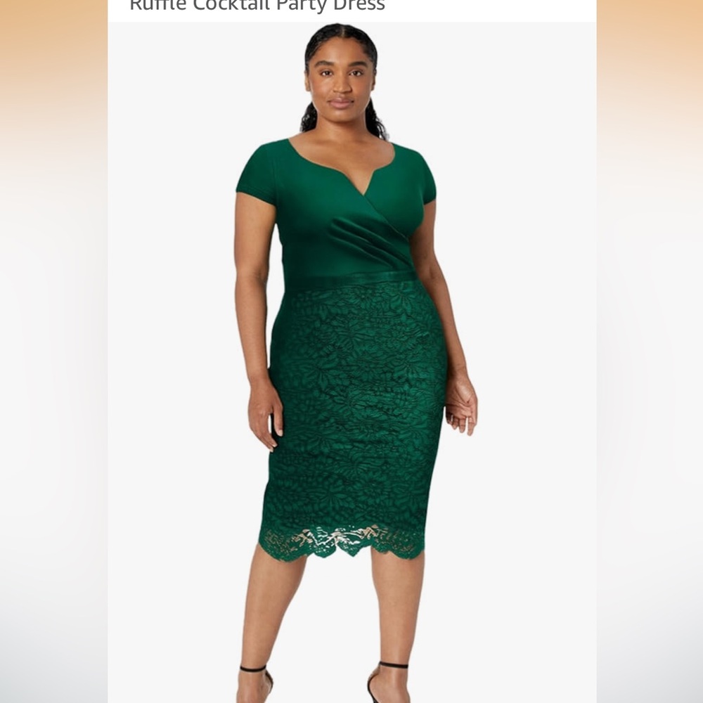 New Miusol Elegants Green Lace Dress v neck floral slim ruffle cocktail 👗 dress
